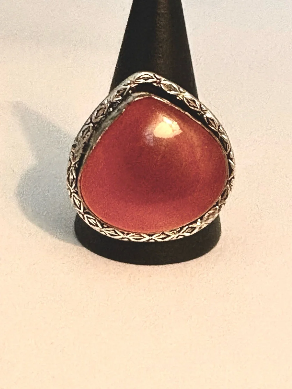 Beautiful, 1 inch, 925 marked adjustable Carnelian ring.
